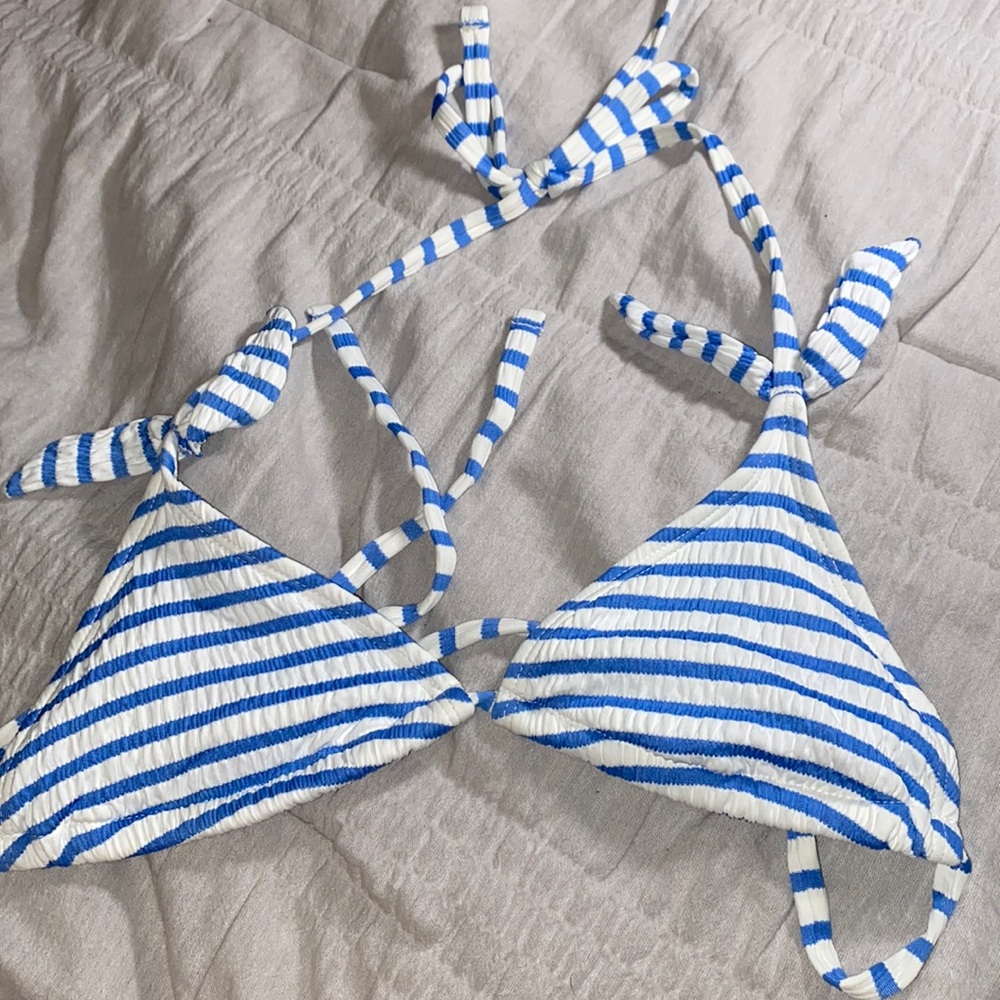 Blue and white stripped bikini top